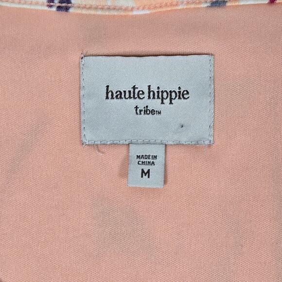 Haute‎ Hippie Tribe Peach Floral Print Boho Peasant Top Blouse M - Picture 3 of 10